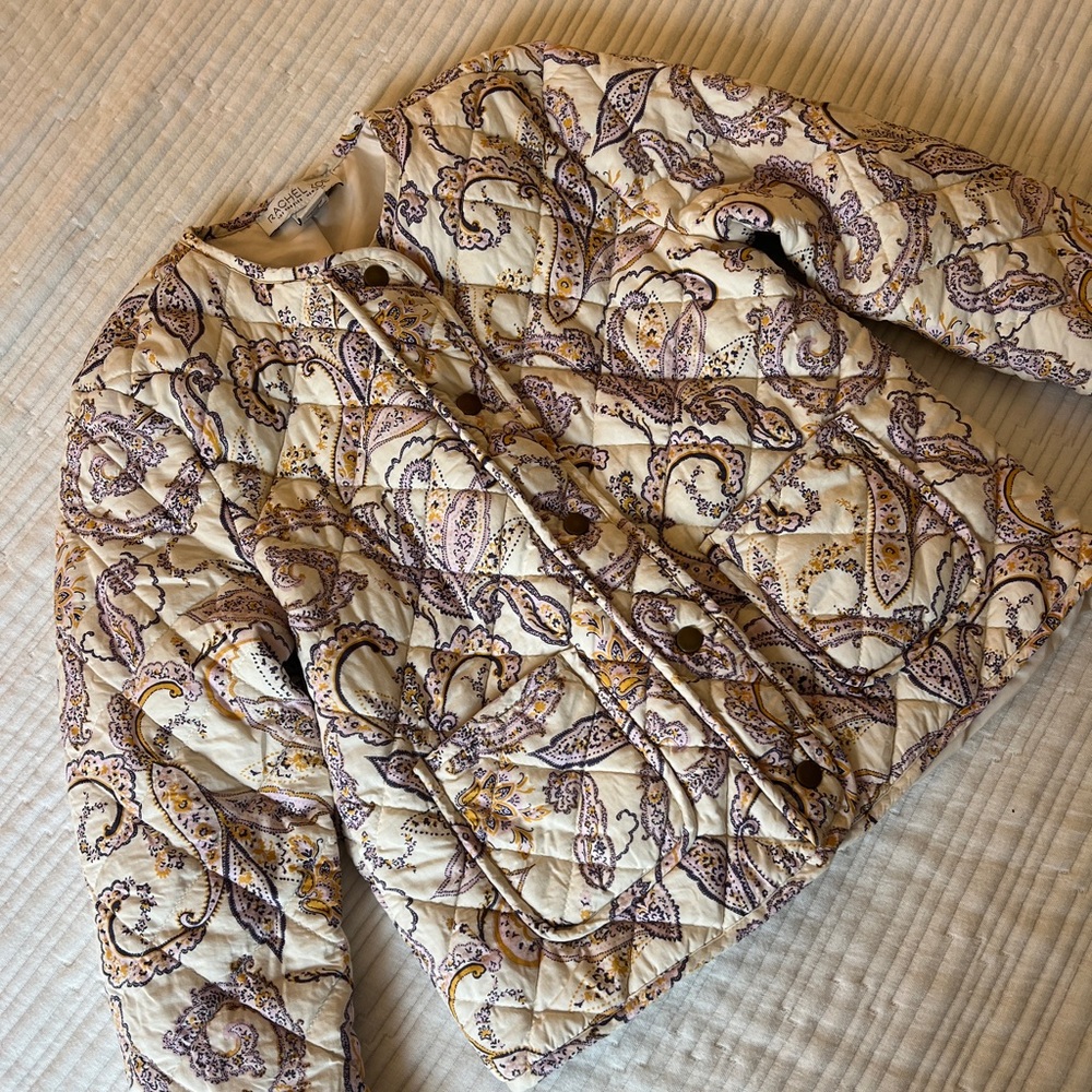 Rachel Zoe Cream and Purple Paisley Quilted Puffer Jacket